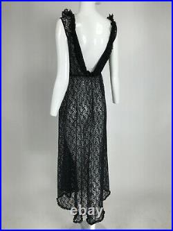 1950s Black Lace Plunge Négligée Night Gown Dress Caftan Lounge Pinup