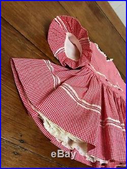 1950s Dress MARTHAS MINIATURES Bell Checkered Red Lace Slip VINTAGE 12 24 Mths