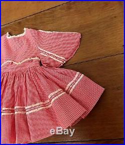 1950s Dress MARTHAS MINIATURES Bell Checkered Red Lace Slip VINTAGE 12 24 Mths