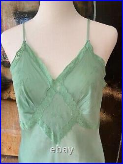 1950s Hand Dyed Green Satin Slip Dress Vintage Satin Slip Dress Hand Dyed S