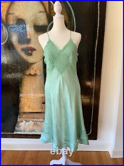 1950s Hand Dyed Green Satin Slip Dress Vintage Satin Slip Dress Hand Dyed S