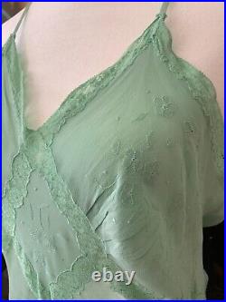 1950s Hand Dyed Green Satin Slip Dress Vintage Satin Slip Dress Hand Dyed S