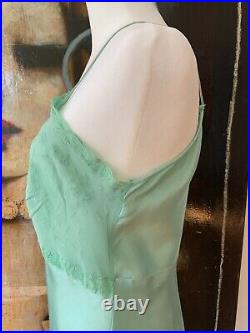 1950s Hand Dyed Green Satin Slip Dress Vintage Satin Slip Dress Hand Dyed S