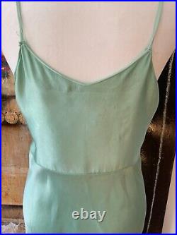 1950s Hand Dyed Green Satin Slip Dress Vintage Satin Slip Dress Hand Dyed S