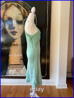 1950s Hand Dyed Green Satin Slip Dress Vintage Satin Slip Dress Hand Dyed S