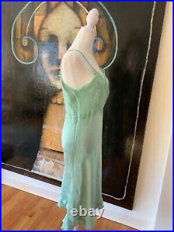 1950s Hand Dyed Green Satin Slip Dress Vintage Satin Slip Dress Hand Dyed S