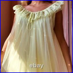 1950s Pastel Chartreuse Puff Nylon Lace Slip Dress