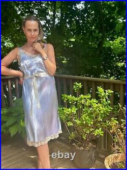 1950s Satin Slip Dress Light Blue M