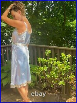 1950s Satin Slip Dress Light Blue M