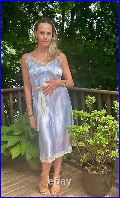 1950s Satin Slip Dress Light Blue M