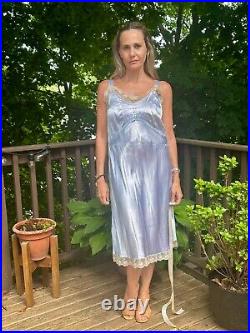 1950s Satin Slip Dress Light Blue M