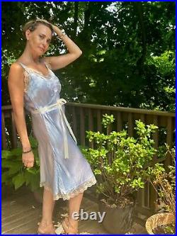 1950s Satin Slip Dress Light Blue M