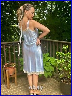 1950s Satin Slip Dress Light Blue M