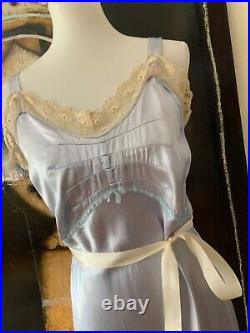 1950s Satin Slip Dress Light Blue M