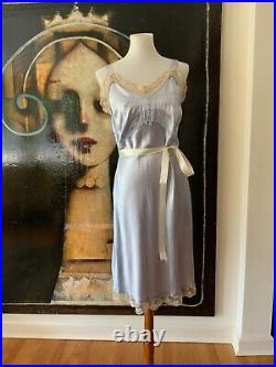 1950s Satin Slip Dress Light Blue M