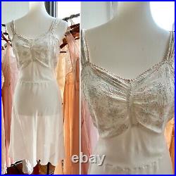 1950s Slip Dress Embroidered Chiffon M Cream Vintage Slip Dress- Bridal