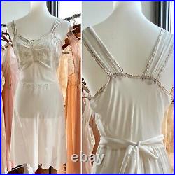 1950s Slip Dress Embroidered Chiffon M Cream Vintage Slip Dress- Bridal
