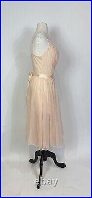 1950s Vanity Fair Peach Pink Chiffon and Lace Slip Dress