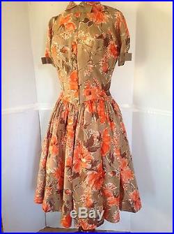1950s Vintage Pat Hartly Rockabilly Floral Print Novelty Pinup Dress XS + Slip