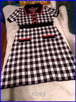 1960's CHANEL BOUTIQUE BLACK WHITE AND RED PLAID VINTAGE MINI DRESS