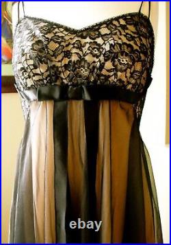 1960's Sheer Black Illusion Lace Rare Vanity Fair Negligée or Dress M 36 Bust
