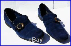 1960s -70s MOD Vintage Mens BLUE SUEDE LOAFER Hush Puppies Slip On Dress