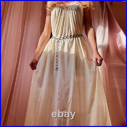 1960s Pale Yellow Lace Full Sweep Slip Dress