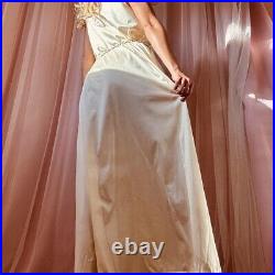 1960s Pale Yellow Lace Full Sweep Slip Dress