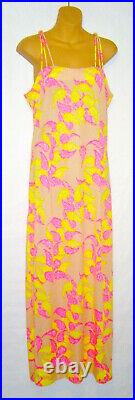 1960s Vtg Vanda Fashions MOD Slip Dress HotPink Paisley Print Strappy Maxi Sz16