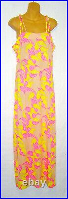 1960s Vtg Vanda Fashions MOD Slip Dress HotPink Paisley Print Strappy Maxi Sz16