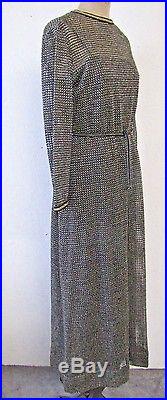 1970's SILVER MESH NET MAXI DRESS LONG SLEEVE with BLACK SLIP & Belt Size L