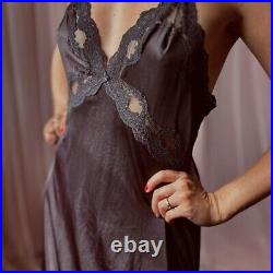 1970s Dark Violet Lace Slip Dress