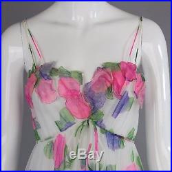 1970s Sheer Slip Dress floral gown flowing ethereal 3D flowers Festival fairy SM