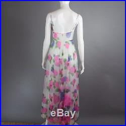 1970s Sheer Slip Dress floral gown flowing ethereal 3D flowers Festival fairy SM