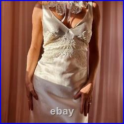 1970s White Satin Lace Bridal Slip Gown