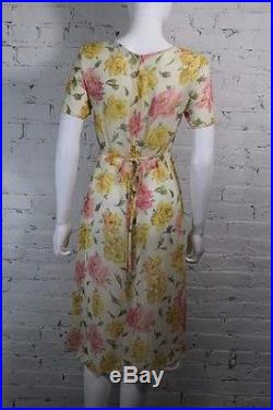 1980s Betsey Johnson Dress Sheer Floral Cabbage Rose White Yellow Slip Gown S