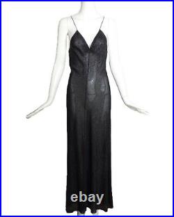 1980s Black Metallic Stripe Slip Dress, Size-6