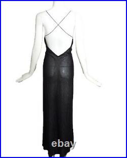 1980s Black Metallic Stripe Slip Dress, Size-6