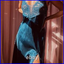 1980s Blue Satin Lace VS slip Gown