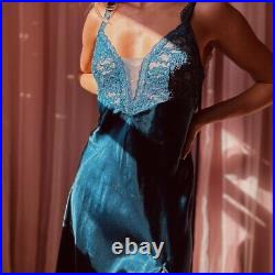 1980s Blue Satin Lace VS slip Gown