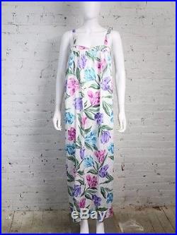1980s Mary McFadden Dress Floral Print White Slip Sleeveless Gown 5