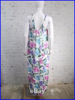 1980s Mary McFadden Dress Floral Print White Slip Sleeveless Gown 5