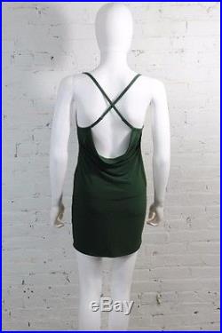 1980s Norma Kamali OMO Dress Hunter Green Slip Draped Mini Bodycon Jersey S