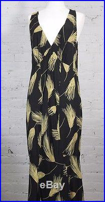 1980s Norma Kamali OMO wheat print Dress black slip long maxi mermaid M