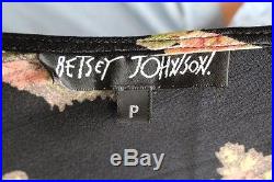 1990s 1980s Betsey Johnson Slip Dress Mini satin floral rose print Black P