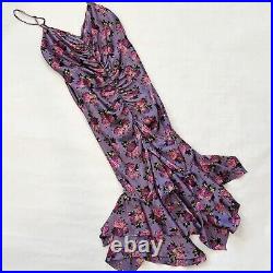 1990s Betsey Johnson New York 100% Silk Mermaid Ruched Vintage Roses Slip Dress