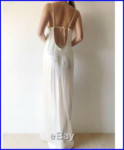 1990s Ivory Silk Charmeuse Vintage Bias Cut Slip Dress Size M