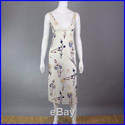 1990s Mui Mui Dress sheer white cotton slip bird woodland print festival XS