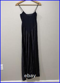 1990s Vintage Halston Black Silk Slip Dress