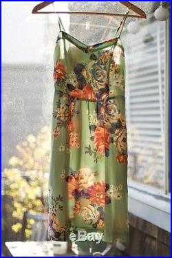 2 Anthropologie 5 reviews 100% Silk Vintage Print Verdant Slip Dress mint NEW